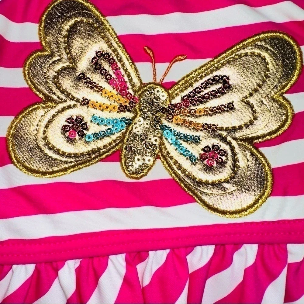 Flapdoodles 2T Girls 2 Piece Swimsuit Pink Gold Sequin‎ Butterfly NWT